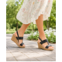 Sandale dama negre din piele naturala perforata cu toc pana S46NBOX
